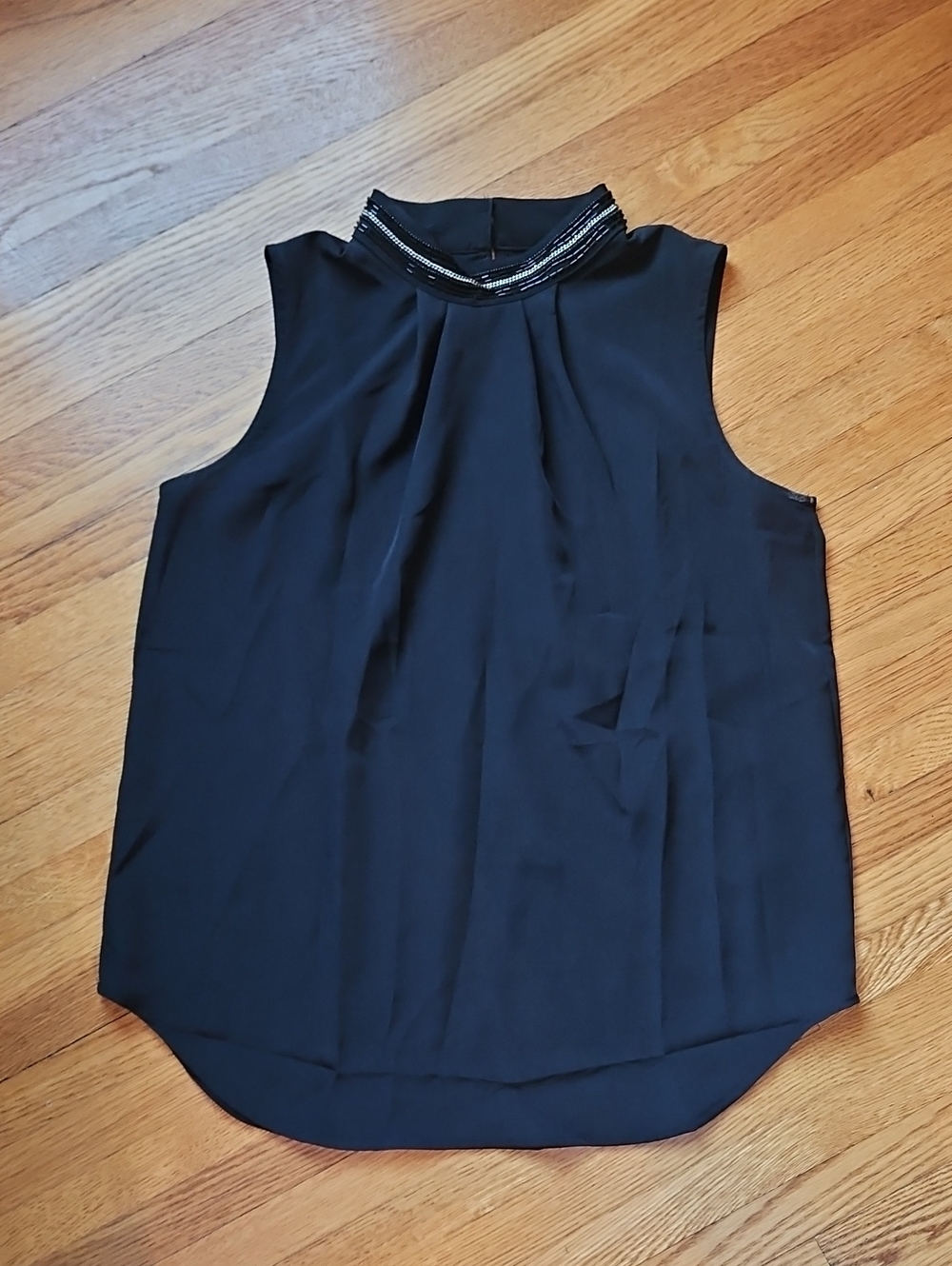 Ann Taylor Black Sleeveless High-Neck Beaded Camisole